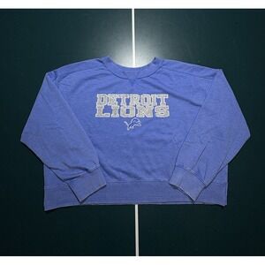 Detroit Lions Crewneck Sweatshirt Women's XL Cropped Fit Blue Gray Logo‎ NFL